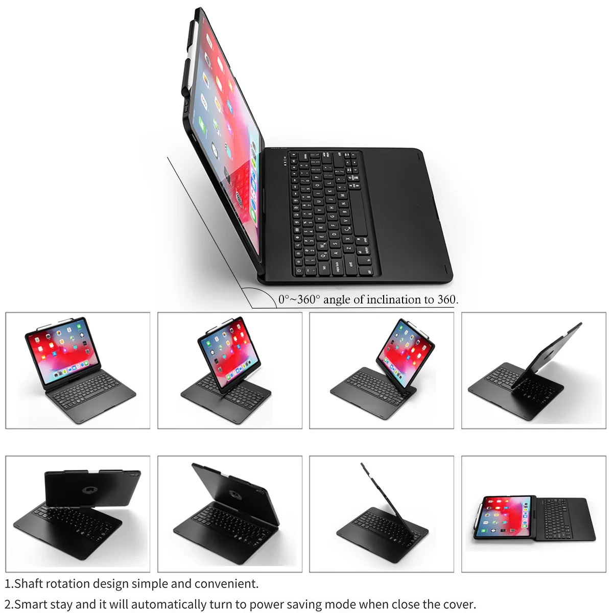 For iPad Pro 12.9 2018 Rotating English Bluetooth Keyboard Case 7 Colors Backlight Keyboards with L