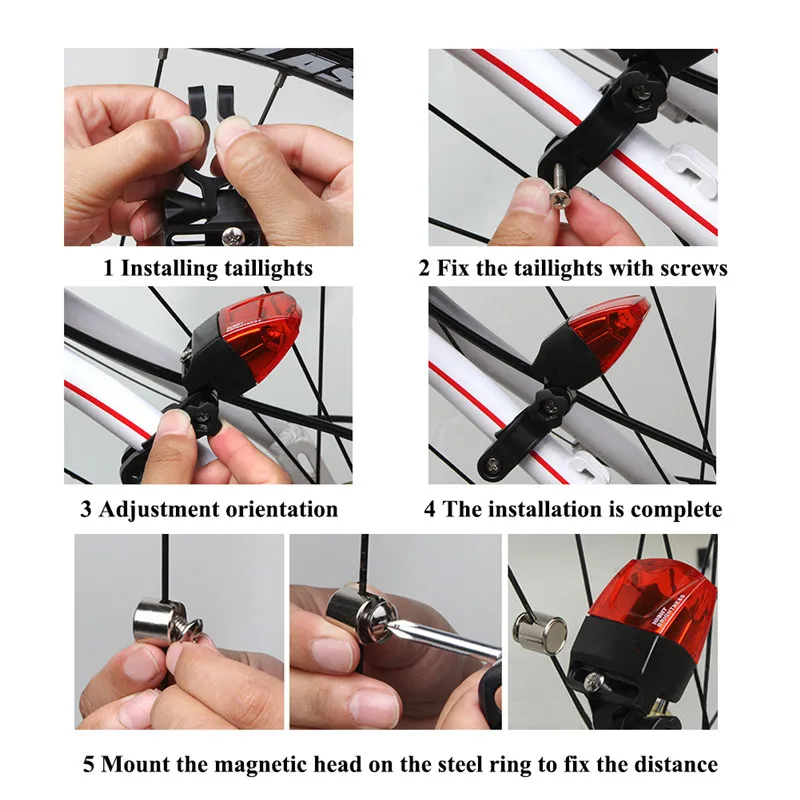 Excellent High Bike Tool Bicycle Lights Induction Tail Light Bike Bicycle Warning Lamp Magnetic Power Generate Taillight 4
