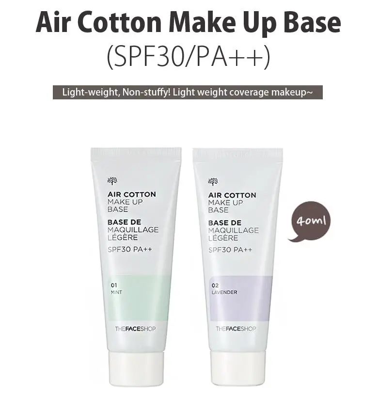 THE FACE SHOP Air Cotton Make Up Base SPF30/PA++ 40 мл Крем-корректор для лица идеальное покрытие пор основа-праймер для макияжа Foudantion