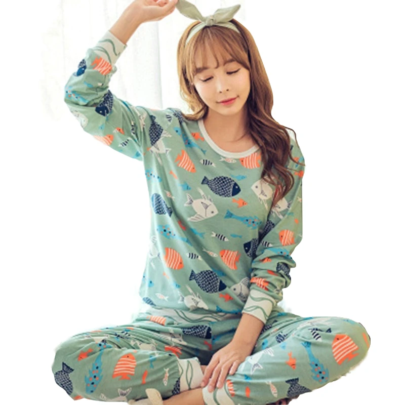 

Womens Pajamas Sets Long sleeve suit Animal Cartoon Large Size Girls Sleepwear Women's Pijamas Suit Home Clothes Pyjama Femme