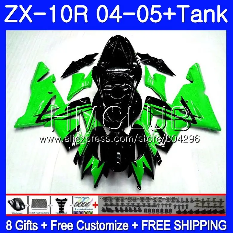 

Green black Bodywork +Tank For KAWASAKI NINJA ZX1000 C ZX 10 R ZX-10R 04 05 22TK.2 ZX10R 04 05 ZX1000C ZX 10R 2004 2005 Fairing