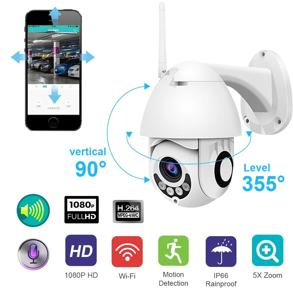 

WIFI Camera Outdoor PTZ IP Camera 1080p HD Speed Dome CCTV Security Cameras IP Camera WIFI Exterior 2MP IR Home Surveilance