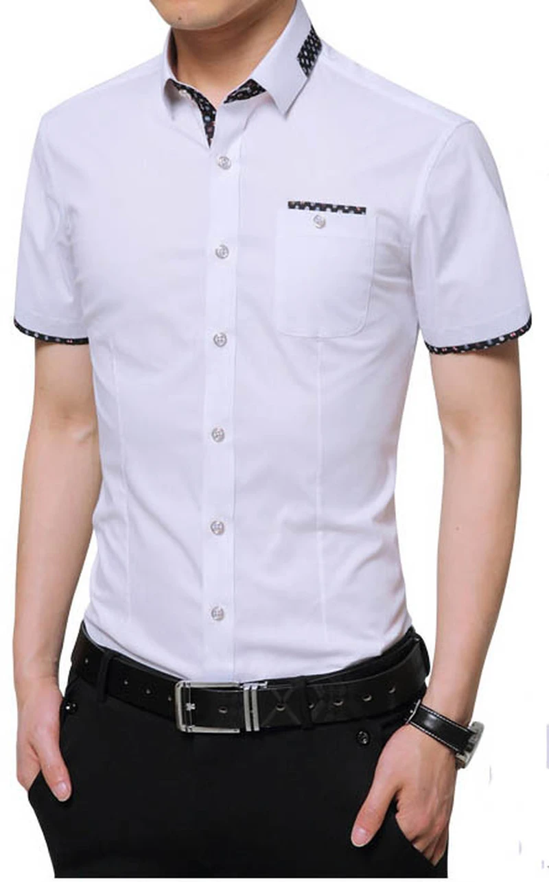 Camisas de vestir blancas de manga corta para hombre, camisa Formal de algodón con estampado Floral para boda, de verano|Camisas informales| - AliExpress