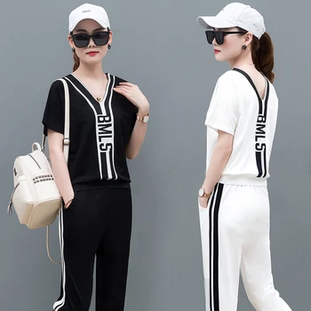 

New best-selling products women's 2 sets of summer women's short-sleeved cotton suit Korean fashion loose large size suit M-4XL