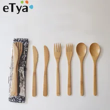 

3Pcs/set Wooden Dinnerware Set Bamboo Fork Knife Soup Teaspoon Catering Cutlery Set With Cloth Bag Kitchen Cooking Tools Utensil