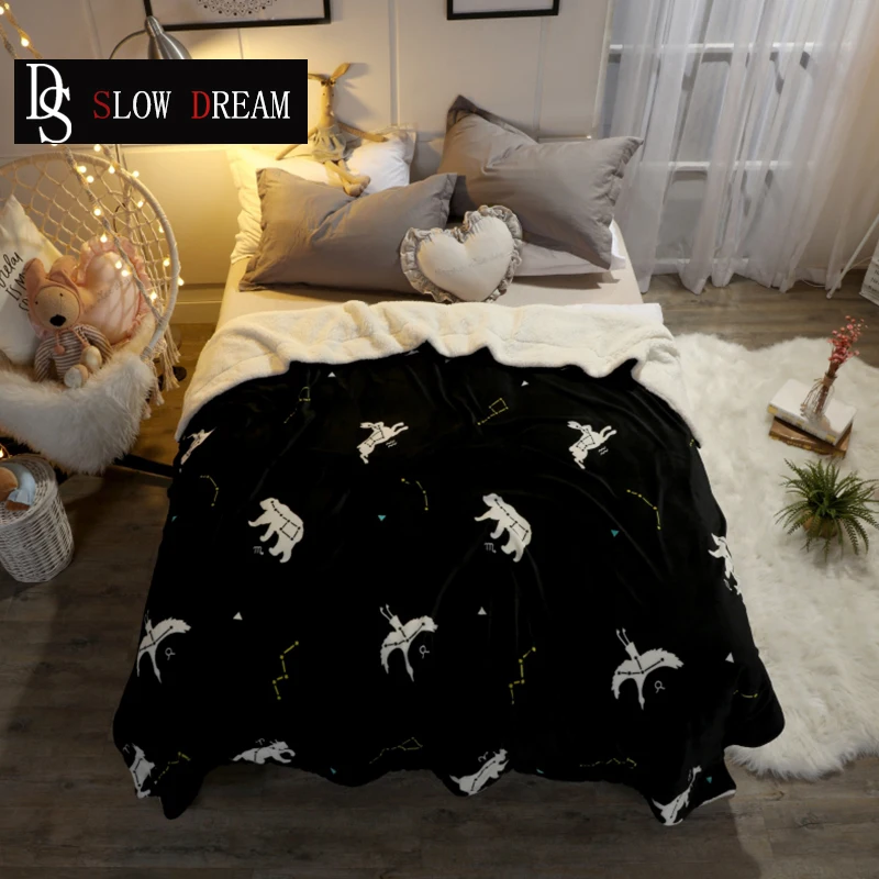 

SLOWDREAM Cartoon Flannel Blanket Mantas Soft Throw Lamb Fluff Winter Blanket Children Adult Bedspread Sofa Bed Covers Quilts