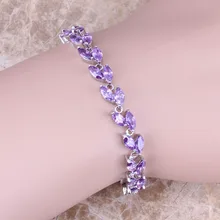 Драгоценный фиолетовый кубический циркон 925 стерлингового серебра звено цепи браслет 6,5-7,5 дюймов Подарочная сумка S0822