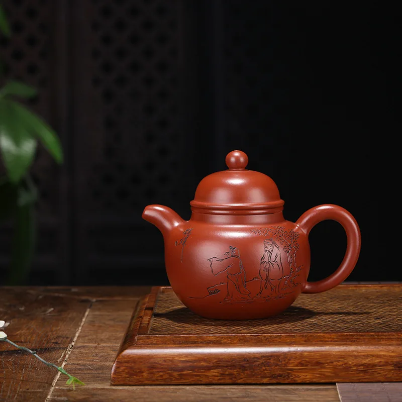 

Yixing Yixing Teapot Raw Ore Bright Red Robe Lettering Carved Pots Full-court Can Mixed Batch