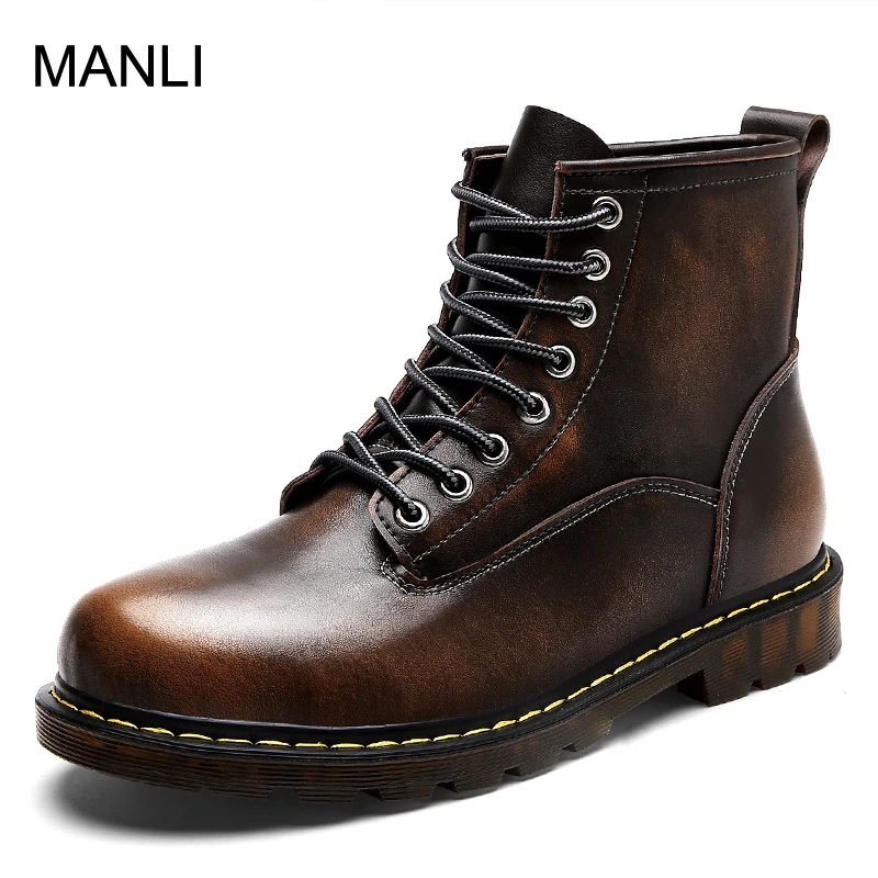 

MANLI High Quality Genuine leather Autumn Men Boots Winter Waterproof Ankle Boots Martin Boots Outdoor Working Hiking Men Shoes