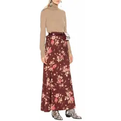 Женская красная Цветочная печать с высокой талией Maxi Skirt
