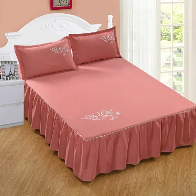 Высокое качество сплошной цвет хлопок кровать юбка Толстая кровать покрывало стеганый хлопок кровать матрас покрытие нескользящий матрас - Цвет: G