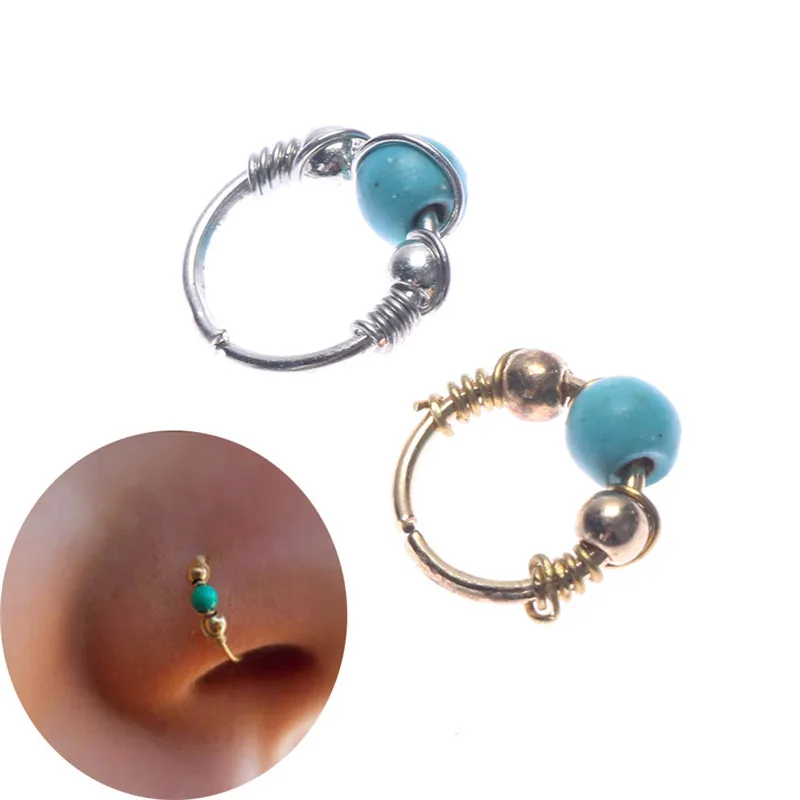 

1pc Green Stone Hoop Helix Piercing Ear Cartilage Surgical Steel Septum Clickers Nose Ring Nipple Tragus Daith Migraine Piercing