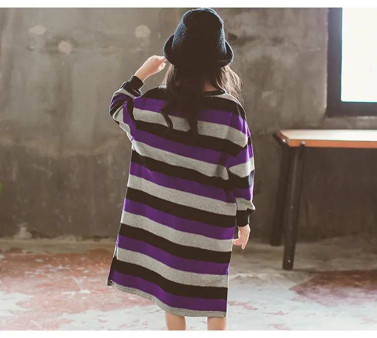 mother and daughter striped long dresses for teenage girls autumn winter cotton long sleeve kids casual dress children clothing (14)