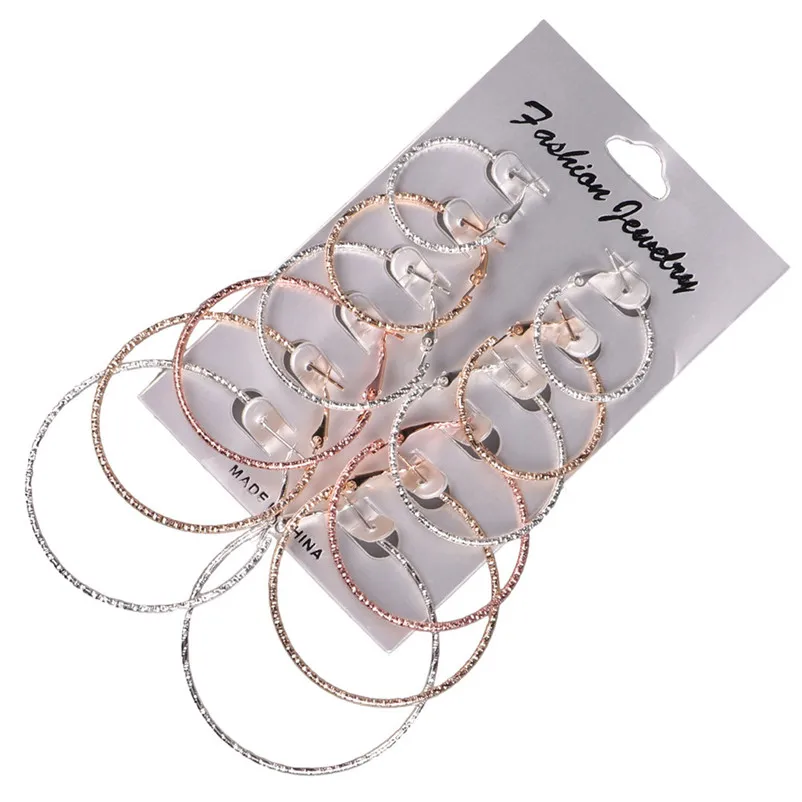 Fashion accessories Big Circle Hoop 6 Pairs  set Vintage Gold silver color Big circle Brincos earrings for women J12#N (8)