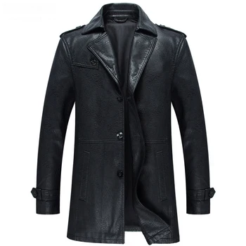 

2018 Autumn New Casual Long Pu Leather Men Coat