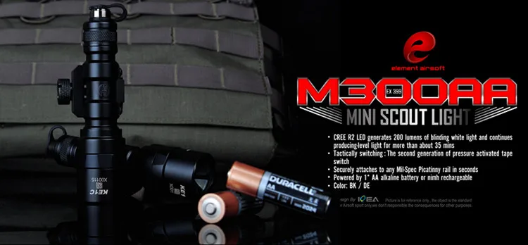 Element Airsoft M300AA мини 200LM светодиодный тактический вспышки светильник Скаут светильник Алюминий Портативный светодиодный фонарь оружие светильник s