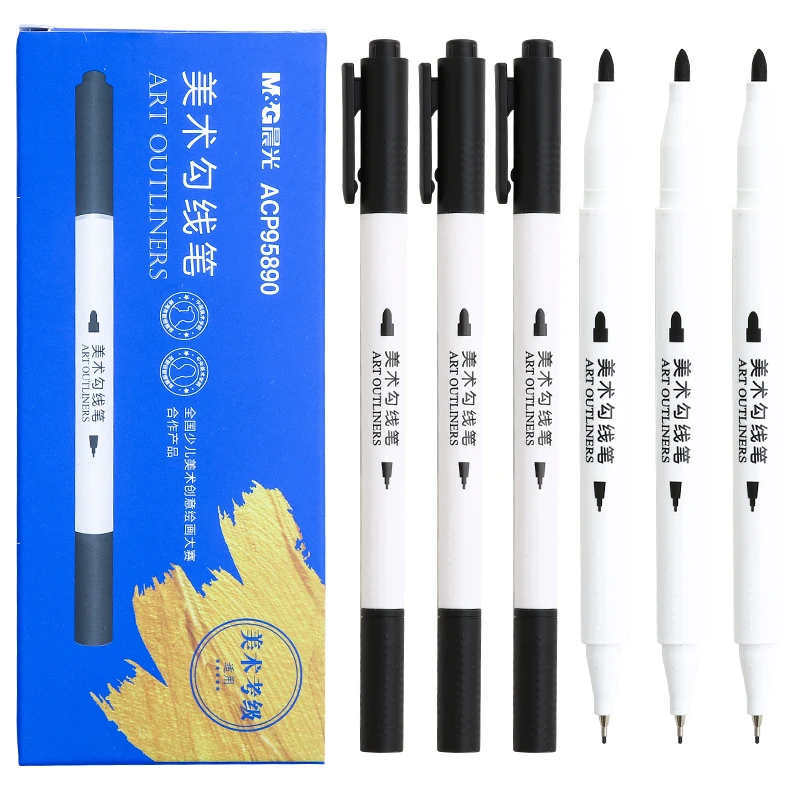 

12pcs/set Art Outlines Black ink Double head 2 Thickness 0.5mm &1.5mm for drawing Stroke pen Art marker Hook line pen stationery