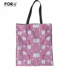 FORUDESIGNS/розовый милый стоматологический узор женские многоразовые сумки для шоппинга модная женская большая сумка для покупок Эко сумки дентиста Bolsa