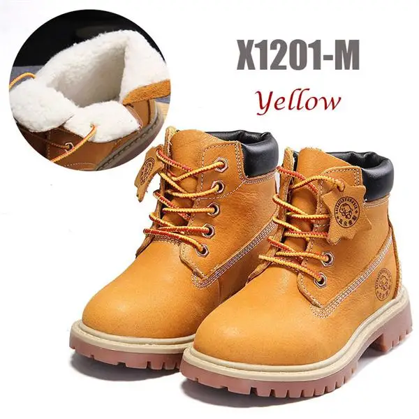 Детские зимние ботинки martin из натуральной кожи детская обувь для девочек, теплая бархатная верхняя одежда для родителей и детей, повседневные ботильоны на шнуровке для мальчиков - Цвет: X1201M-Yellow