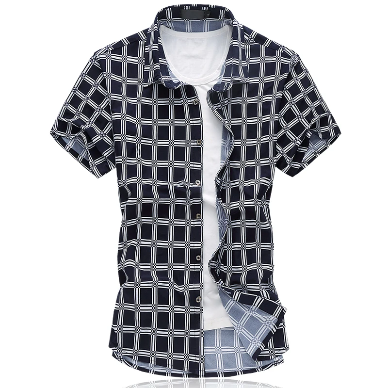 Men's Shirt Spring and Summer New Floral Print Short Sleeve Slim Shirt / Fashion Cotton High Quality Plus size Tops M-6XL - Цвет: 668
