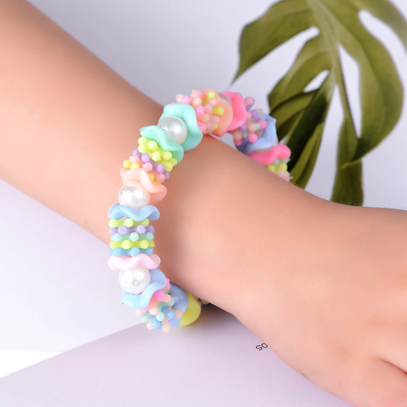 SUKI Детский Эластичный браслет для девочек, разноцветный акриловый искусственный жемчуг, детский игрушечный браслет, браслет, подарок на день рождения, ювелирное изделие