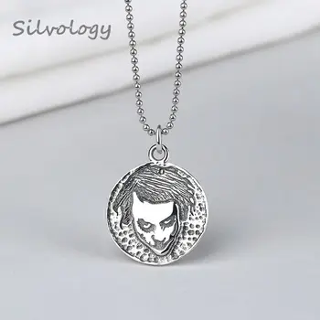 

Silvology 925 Sterling Silver Figure Necklace Round Coin Vintage Original Texture Pendant Necklace For Women Fine Jewelry Charm