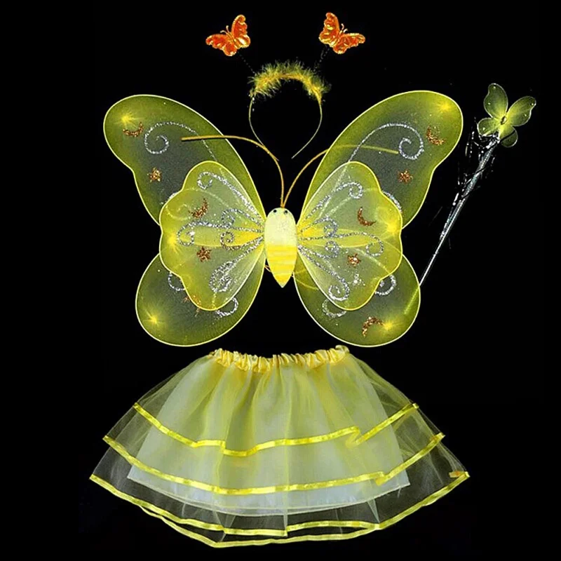 Для маленьких девочек Крылья бабочки, палочка, лента для волос, юбка-пачка карнавальный костюм феи для маленьких девочек вечерние