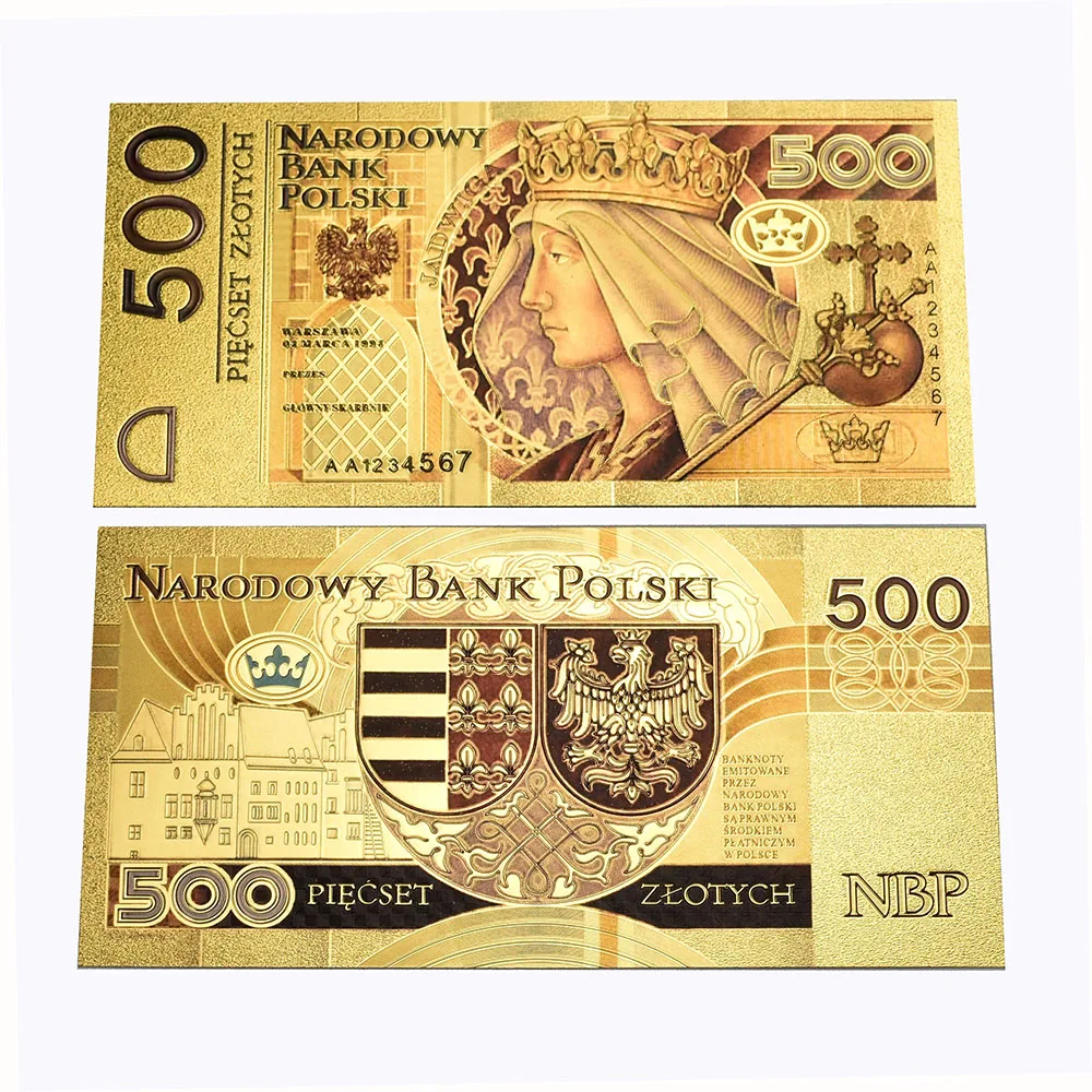 Дизайн 500 польская банкнота Золотая фольга пластиковая карта красочная печать для коллекции и подарка