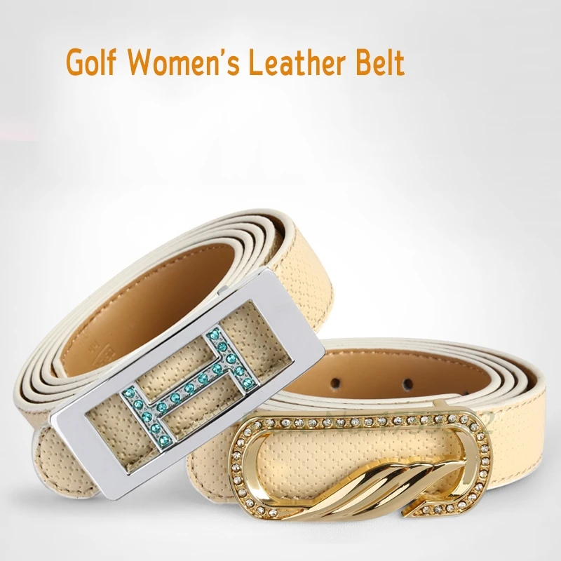 Golf Leather Belt for Women Designer Waist Belt with Golden Buckle