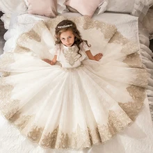 Horn Sleeve Champagne and White Lace First Communion Dresses for Girl Kids Flower Girls Dress Party Easter Dress For Weddings Horn Sleeve Champagne and White Lace First Communion Dresses for Girl Kids Flower Girls Dress Party Easter Dress For Weddings