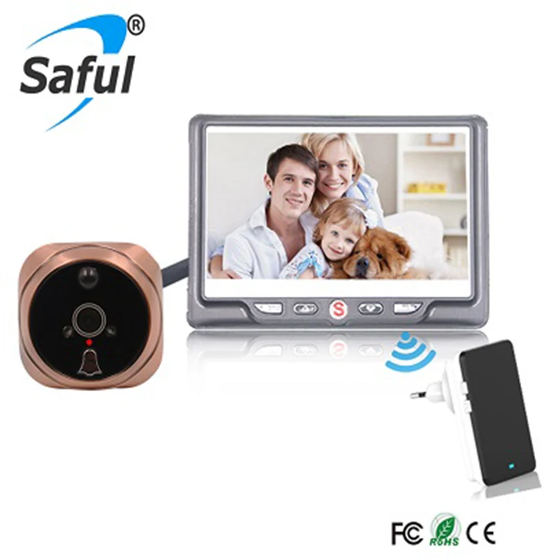 

Saful 4.3" 2018 New video door viewer Wireless with Multi-languages recordable peephole Home Security with 1 wireless doorbell