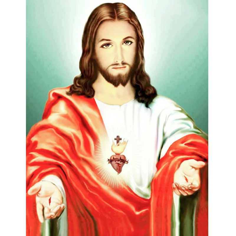 

5D Diamond Painting Jesus Sacred Heart Open Mind Contribute To Himself 3D Diamond Embroidery Christian Picture Mosaic Drawings