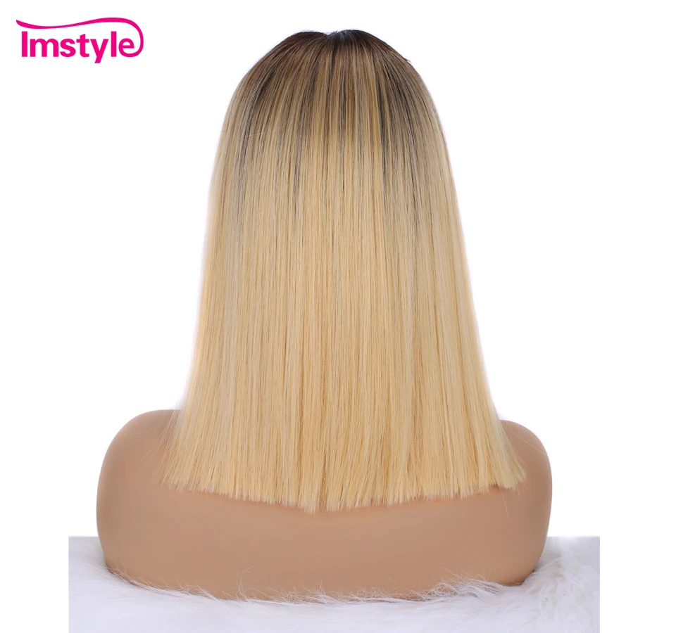 Imstyle Ombre rubia peluca delantera de encaje corto Bob pelo recto cabello sintético pelucas para mujeres fibra resistente al calor peluca Cosplay Imstyle Ombre rubia peluca delantera de encaje corto Bob pelo recto cabello sintético pelucas para mujeres fibra resistente al calor peluca Cosplay