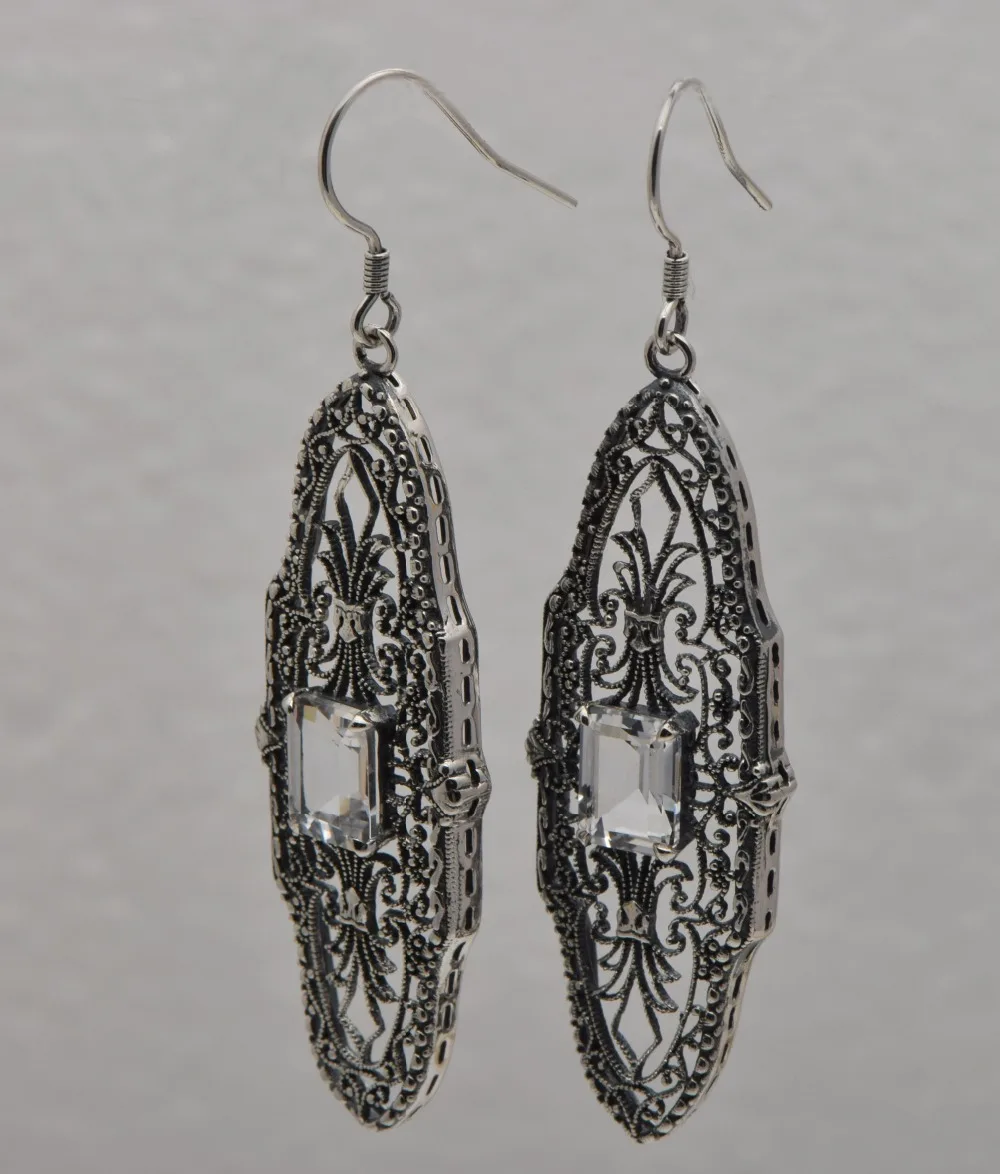 

Free shipping unique fashion female eardrop retro nostalgia's silver thread 925 sterling silver white zircon earrings