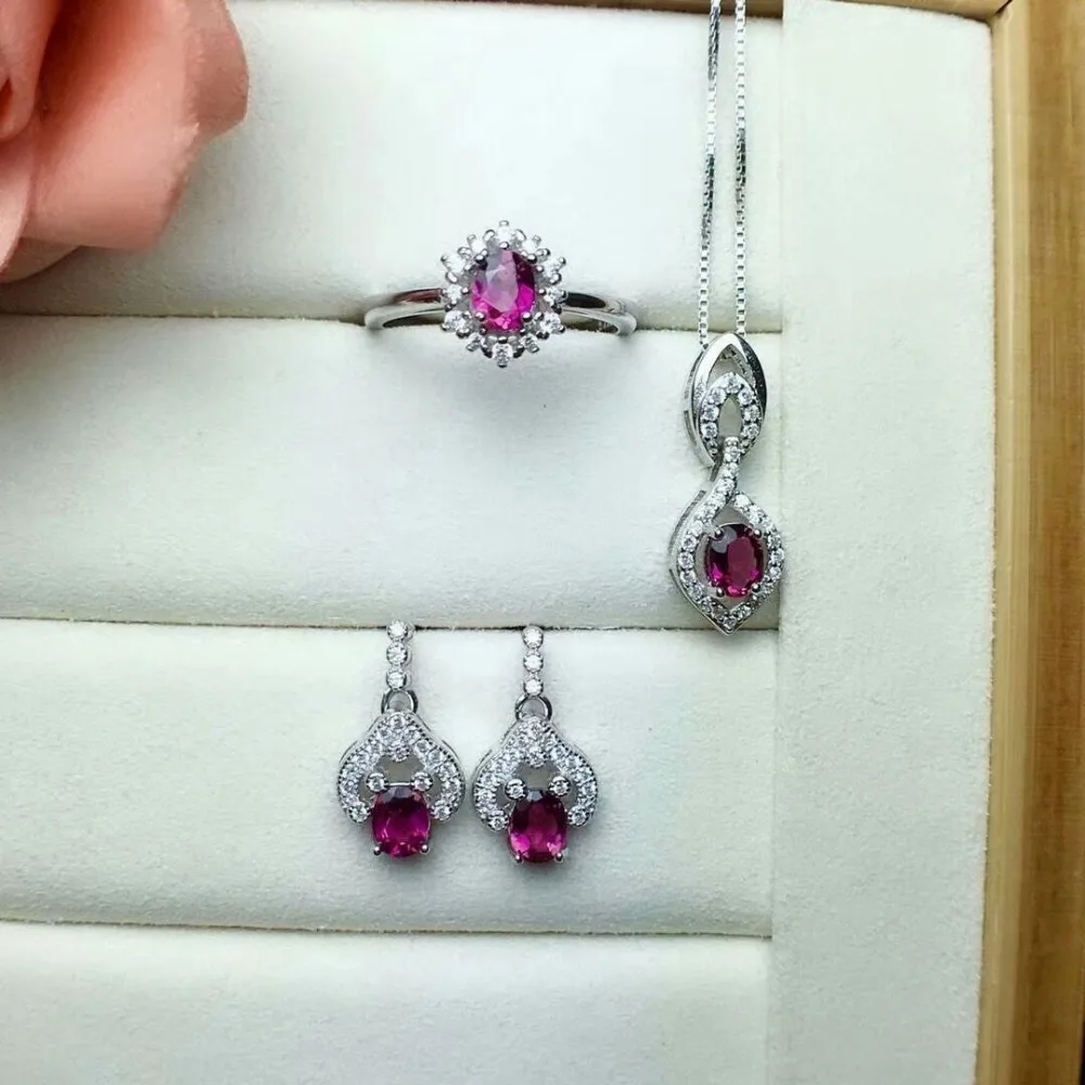 

shilovem 925 sterling silver Natural tourmaline Rings pendants earrings fine Jewelry women wedding new open 4*5mm ctz040503agx