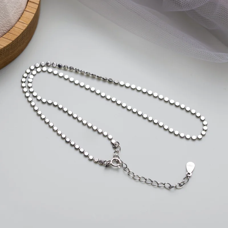 Fengxiaoling 925 Sterling Silver Necklace High Quality Simple Oblate Round Beads Silver Necklace Fine Jewelry For Women