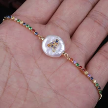 Радуга цвета Cz кубический цирконий начальный ABC Алфавит имя буквы натуральный пресноводный жемчуг золото радужные браслеты для женщин Девушка