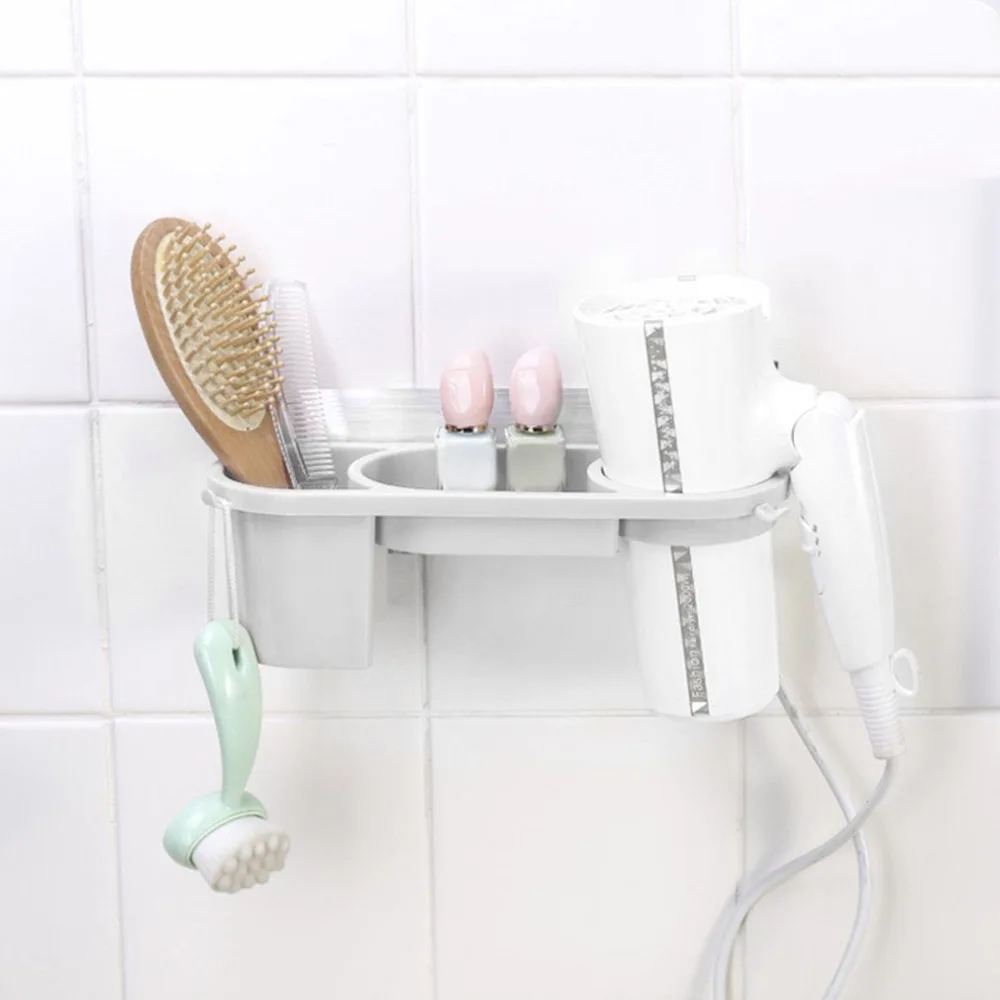 Bathroom Holder Wall Mounted Suction Cup Hair Dryer Holder Shelf Stand Comb Rack PP Storage