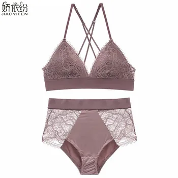 

French bra set ultra thin lace underwear sexy backless women bralette high waist panty S.M.L.XL lingerie push up bra brief sets
