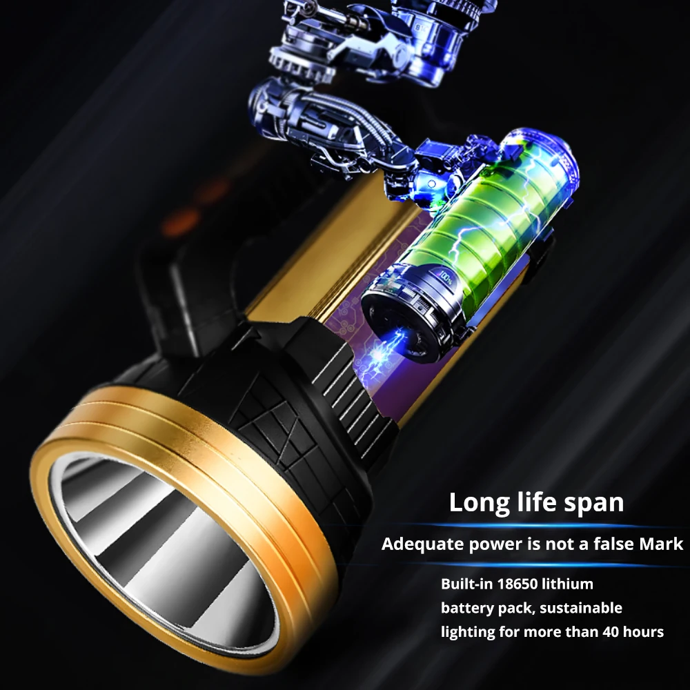  160W Ultra Powerful LED Searchlight USB Charging Flashlight Rechargeable Built-in 18650 Battery Tac