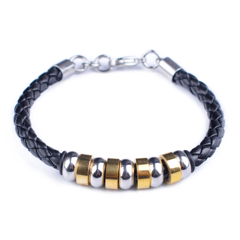 

Bachee Trendy Men Black Silver Gold Leather Bracelet Stainless Steel Zinc Alloy Bracelets Hand-Woven Charm Bracelets 2019 New