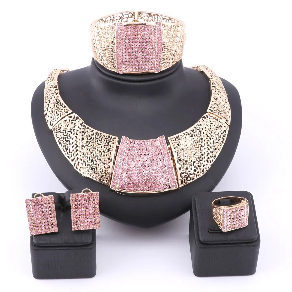 Комплект из колье серёг и кольца с австрийским кристаллом|african jewelry set|jewelry setsset gold |