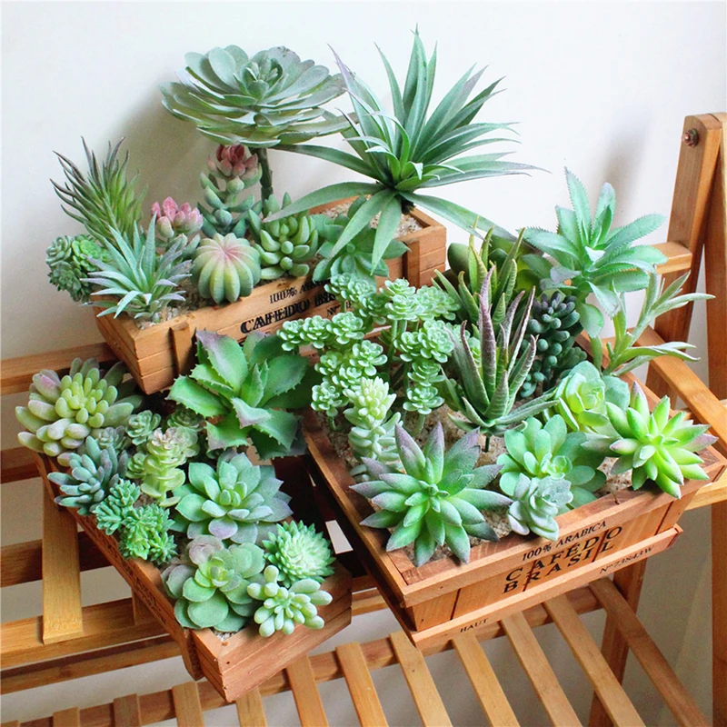 Beste 1 stks Kunstmatige Mini Vetplanten Decoratie Bloem Groene Vetplanten Planten Diverse Lotus Landschap Tuin Regeling Decor