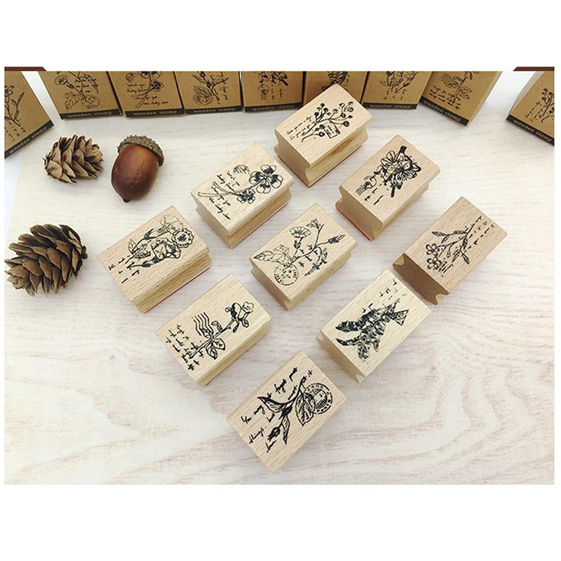 

Vintage Plant Flower Wood Stamps DIY Craft Wooden Rubber Stamps and Dies Scrap booking Stationery Scrap booking Standard Stamp -