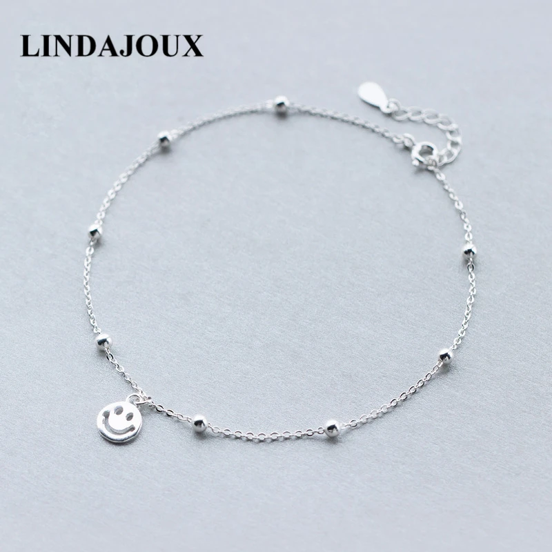LINDAJOUX 925 стерлингового серебра Мода улыбающееся лицо очаровательный ножной