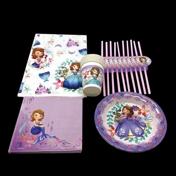 

Disney Princess Sofia Birthday Party Decor Paper Plate Cup Napkin Tablecloth Tableware Set Baby Shower Party Supply 29pcs