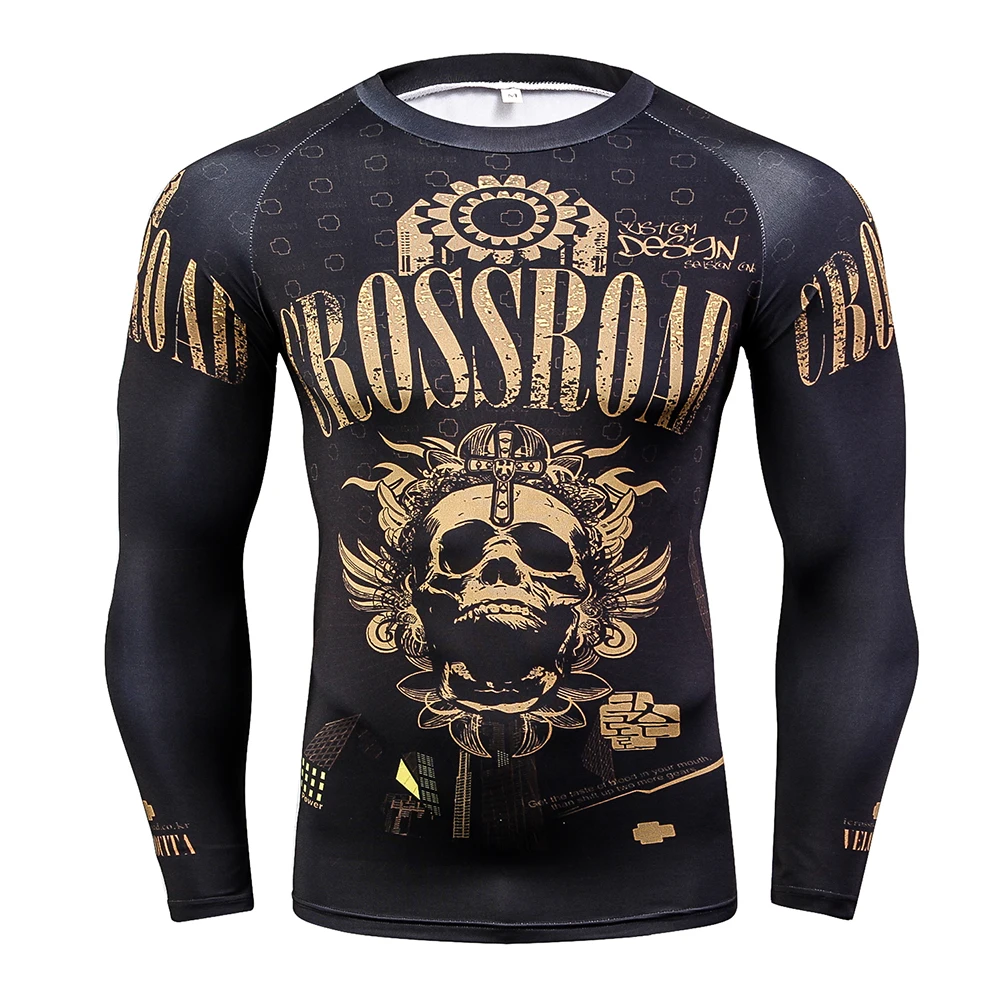 الأزياء طويلة الأكمام الرجال تي شيرت 3D يطبع الجلد ضيق ضغط قمصان للرجال MMA Rashguard الذكور الجسم بناء أعلى اللياقة البدنية