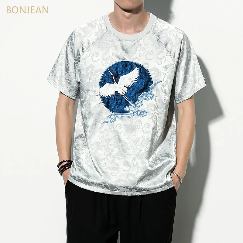 

Chinese Style Silk T-shirt with Round Neck and Short Sleeve for Men Cartoon billie eilish streetwear off white men t shirt