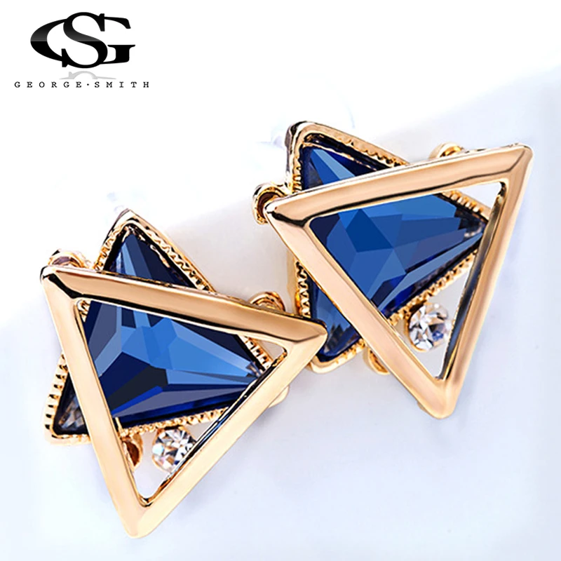 

GS 5Colors Luxury Austrian Crystal Earrings Zircon Gold Triangle Earrings For Women 2016 Fashion Elegant Stud Earrings Gifts