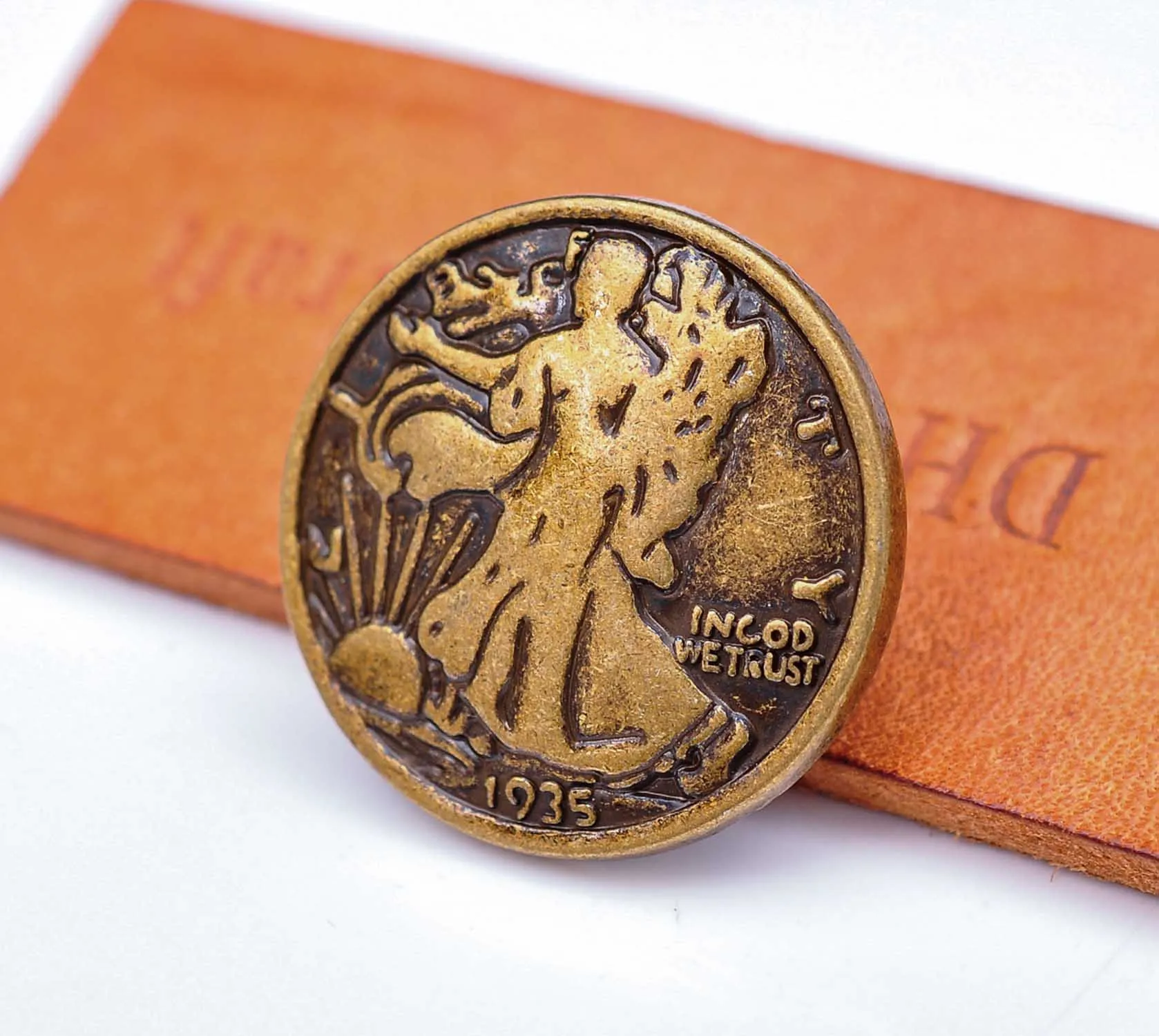 10X IN GOD WE TRUST WALKING LIBERTY старинный латунный ремень для кожевенного ремесла